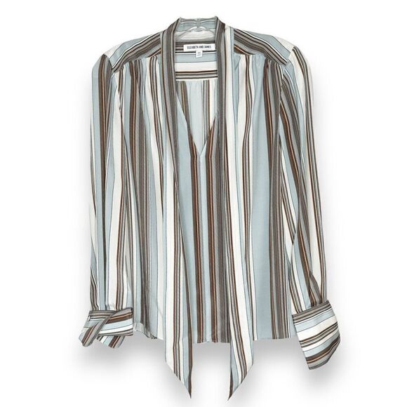 Elizabeth & James Mimi Tie Neck Stripe Silk Blouse In Dust Multi Women’s Size XS - Picture 3 of 11